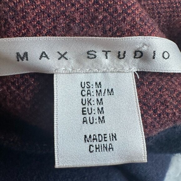 Max Studio Plaid Preppy Mock Neck Boxy Sweater Navy Red Size M - Picture 4 of 8